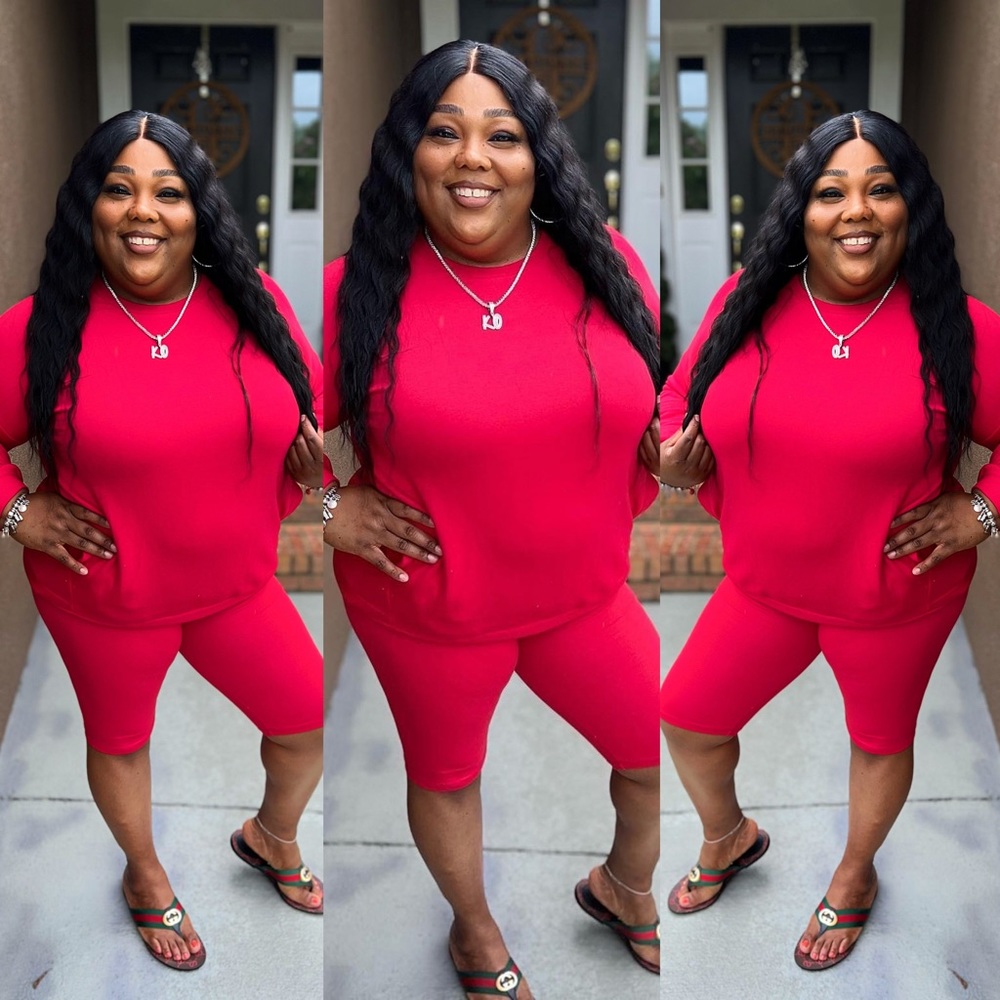 Red Sweatshirt Biker Set
